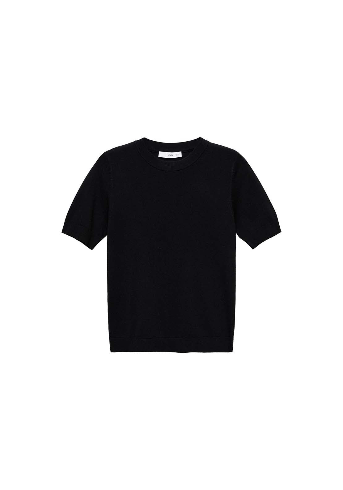 Short-Sleeved Fine Knit Sweater - Black