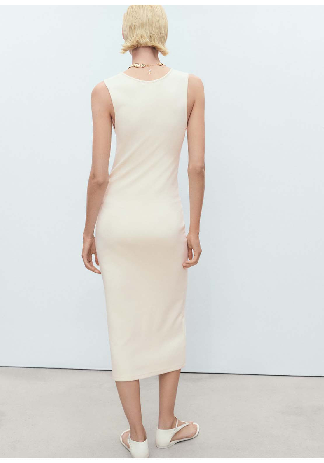 Fitted Midi Dress - Beige