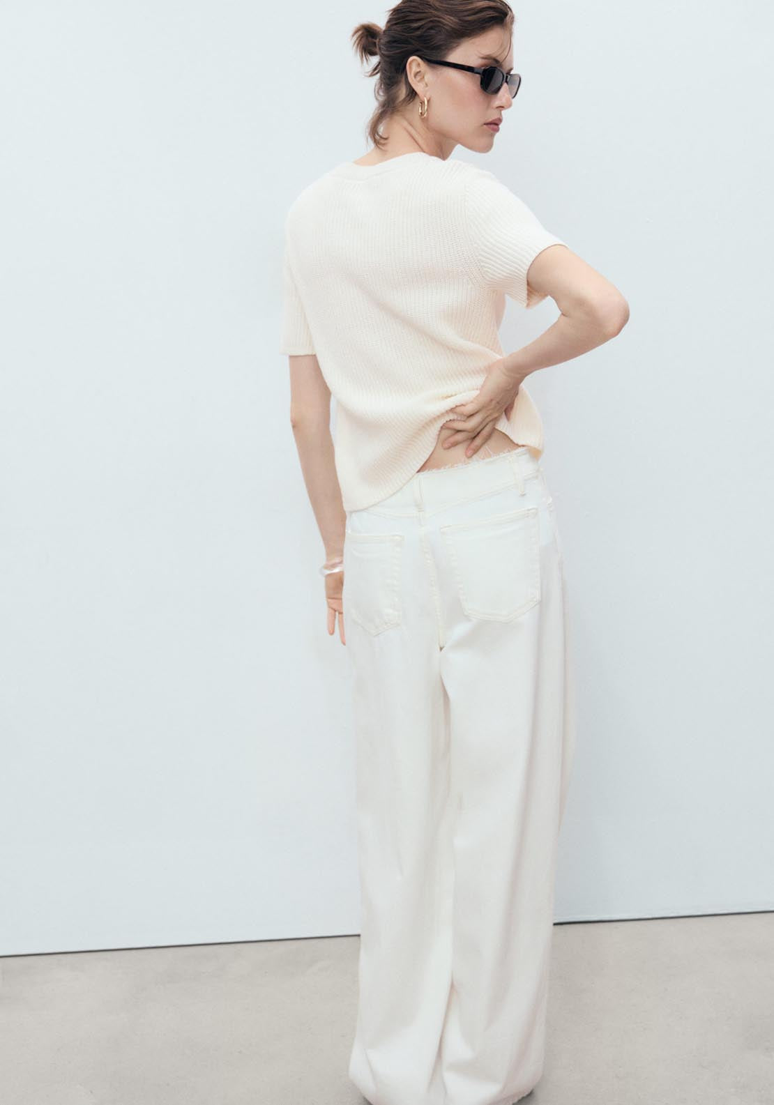 Mango Short Sleeved Knitted Cardigan - Light Beige 2 Shaws Department Stores