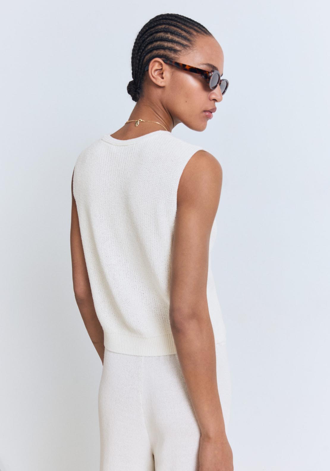Mango Openwork Knitted Waistcoat - White 2 Shaws Department Stores