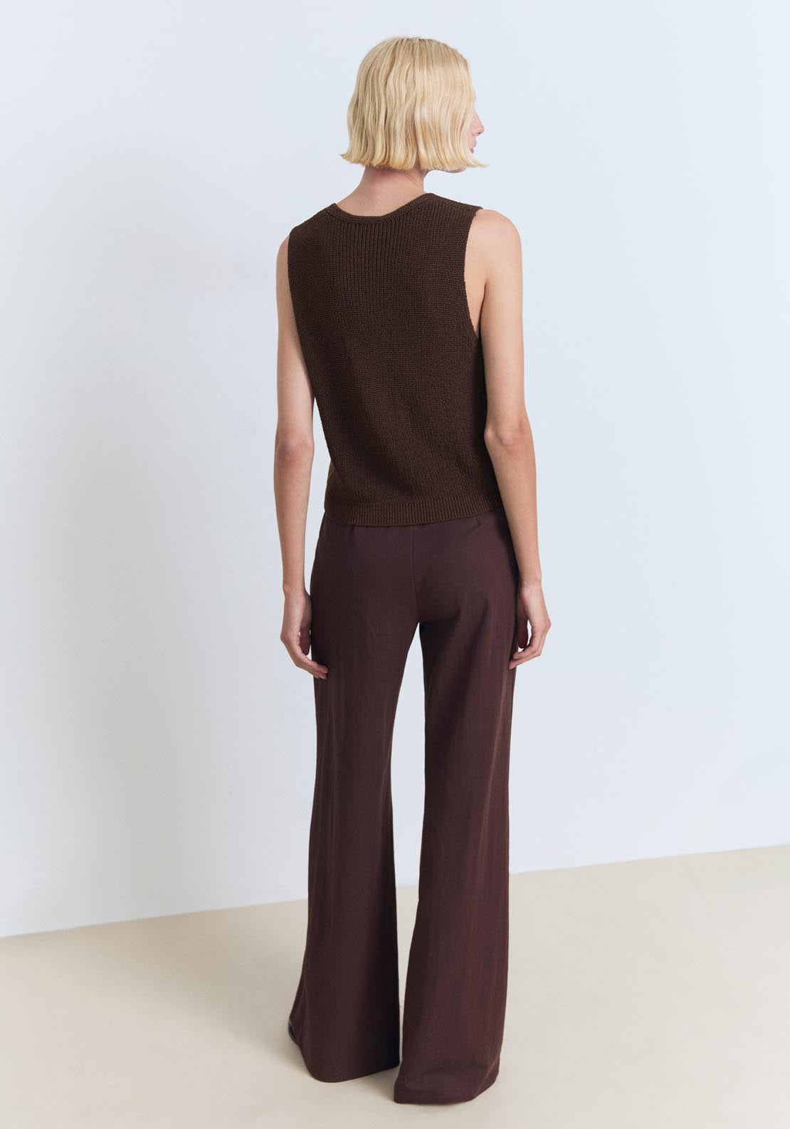 Mango Openwork Knitted Waistcoat - Dark Brown 2 Shaws Department Stores