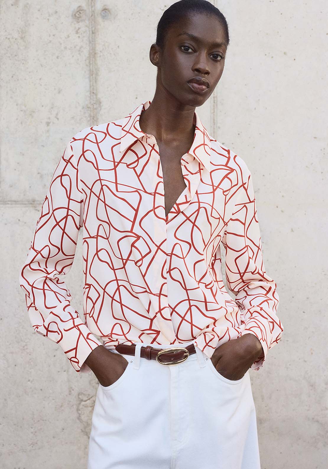 Shirt With Abstract Print - Orange