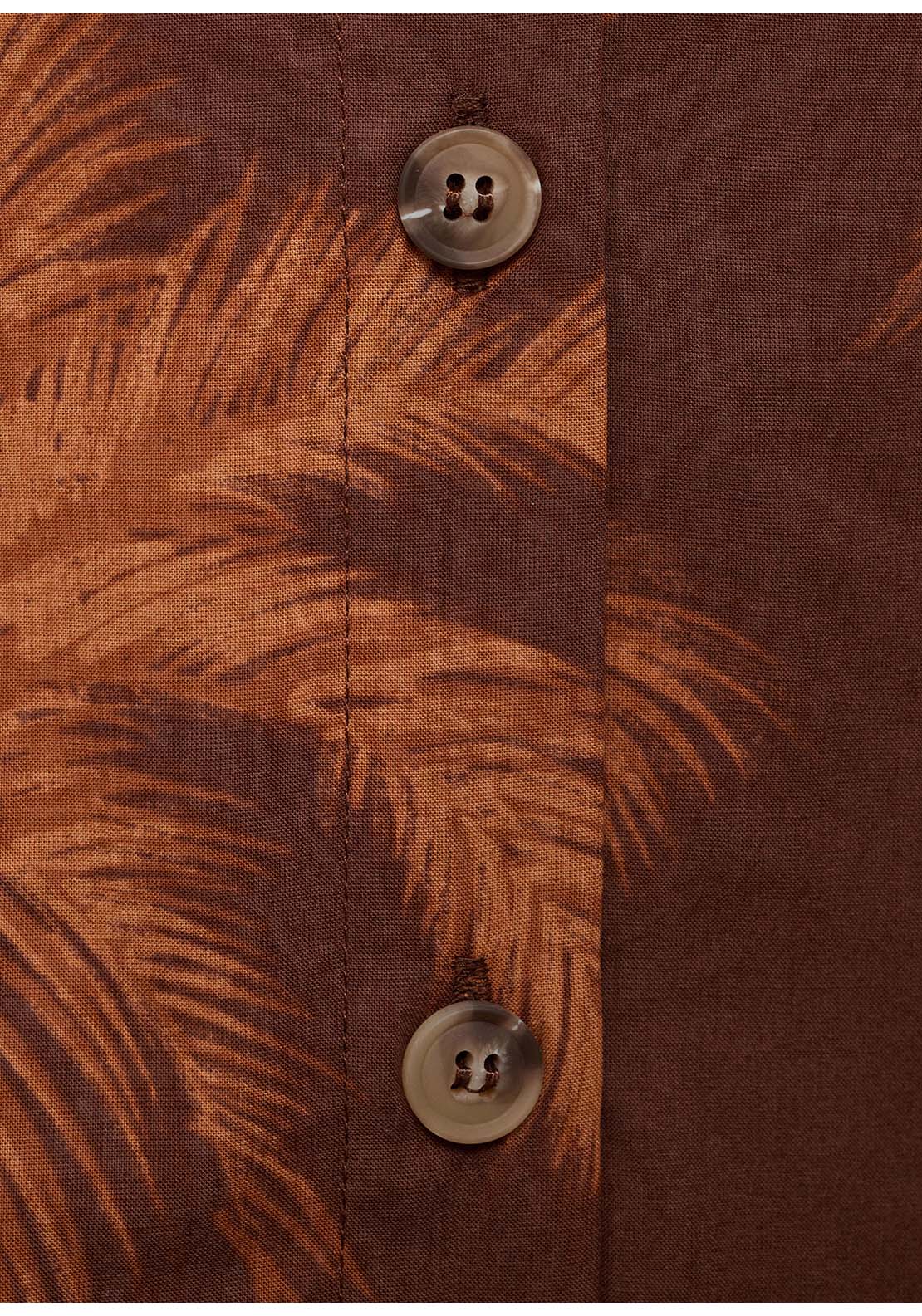 Palm Tree Print Cotton Shirt - Brown