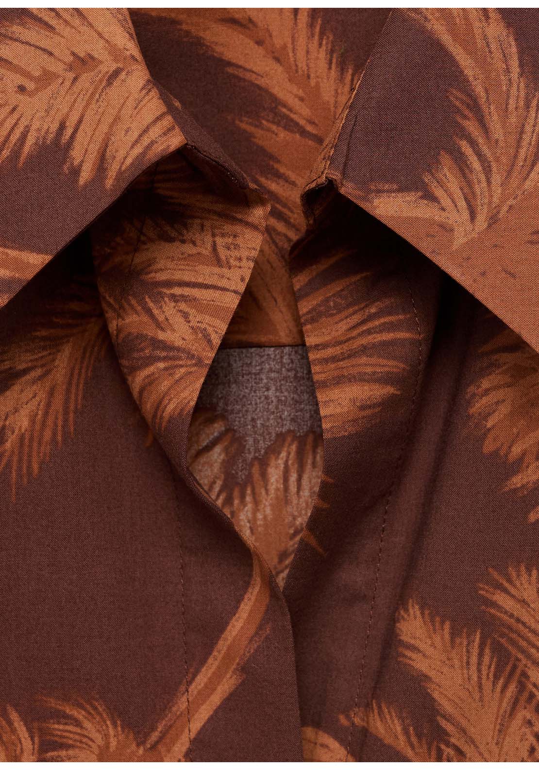 Palm Tree Print Cotton Shirt - Brown