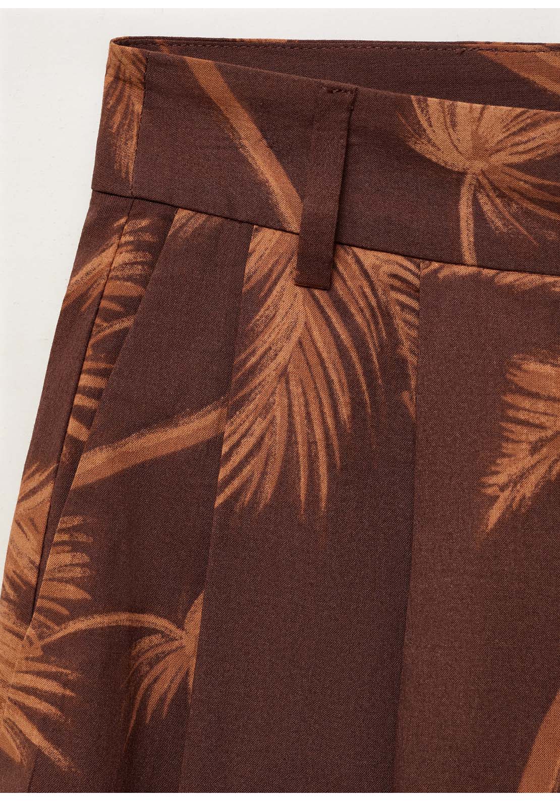 Cotton Bermuda Shorts With Palm Tree Print - Brown