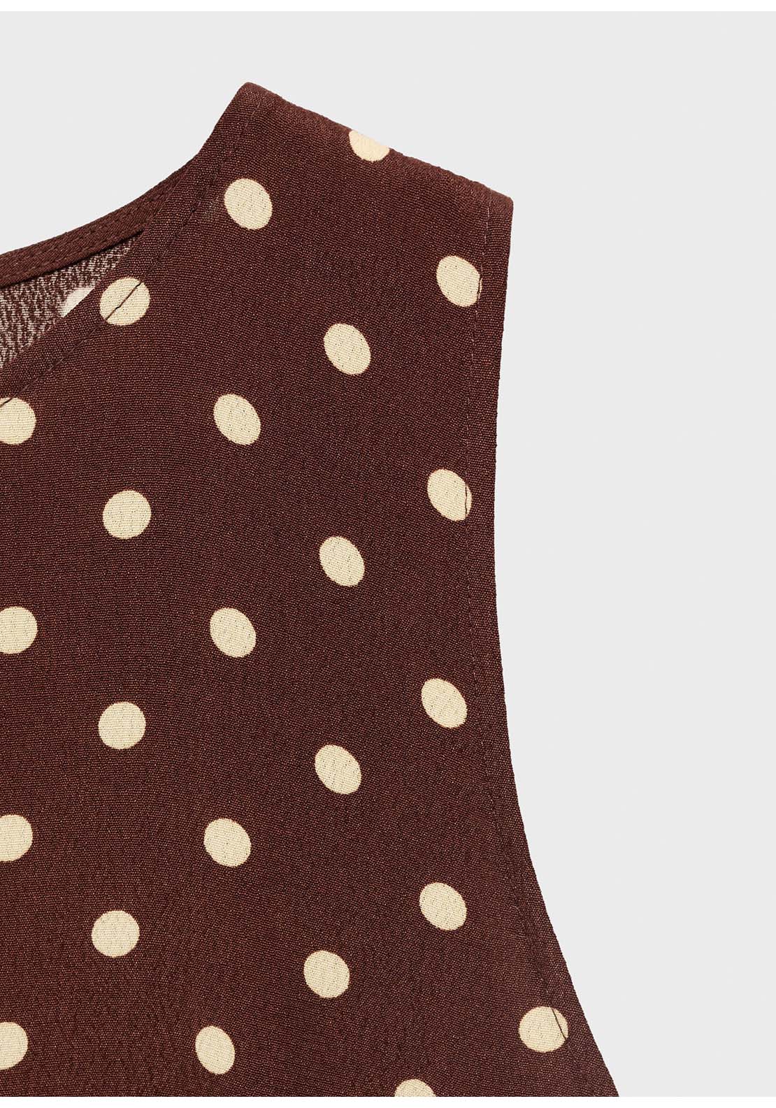 Polka Dot Midi Dress - Brown
