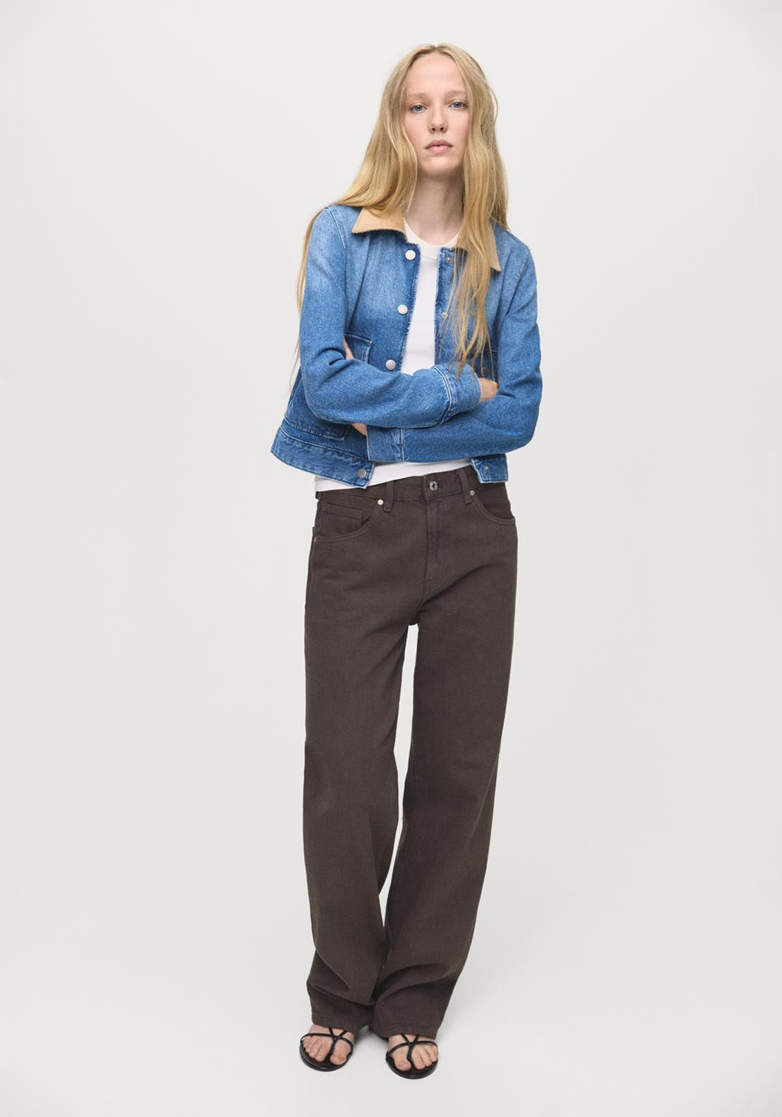 Mango Corduroy Collar Denim Jacket - Blue 4 Shaws Department Stores
