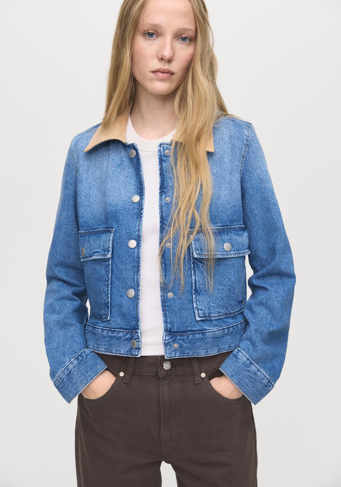 Mango Corduroy Collar Denim Jacket - Blue 1 Shaws Department Stores