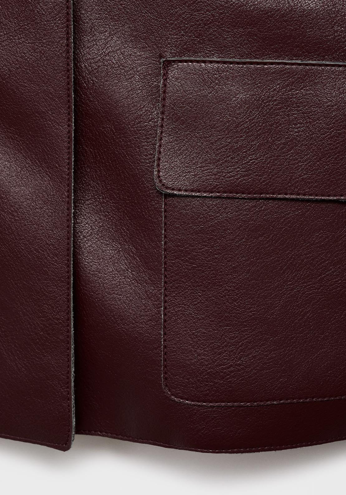 Mango Leather Effect Jacket With Pockets - Red 4 Shaws Department Stores