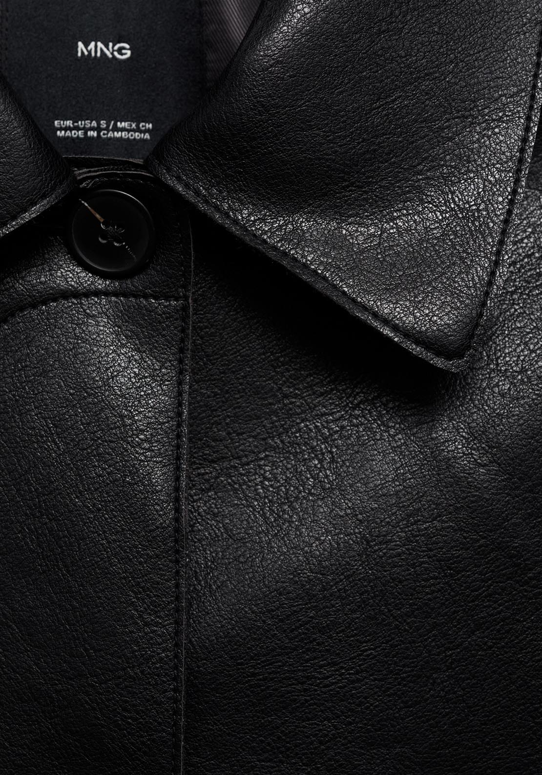 Mango Leather Effect Jacket With Pockets - Black 4 Shaws Department Stores