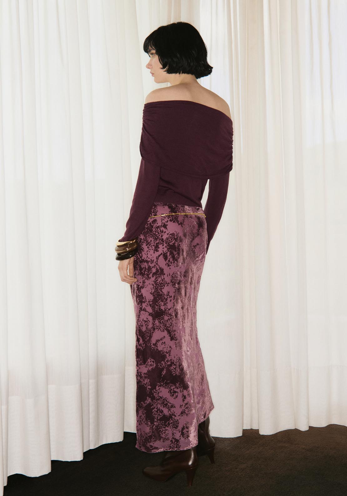 Mango Long Jacquard Skirt - Red 2 Shaws Department Stores