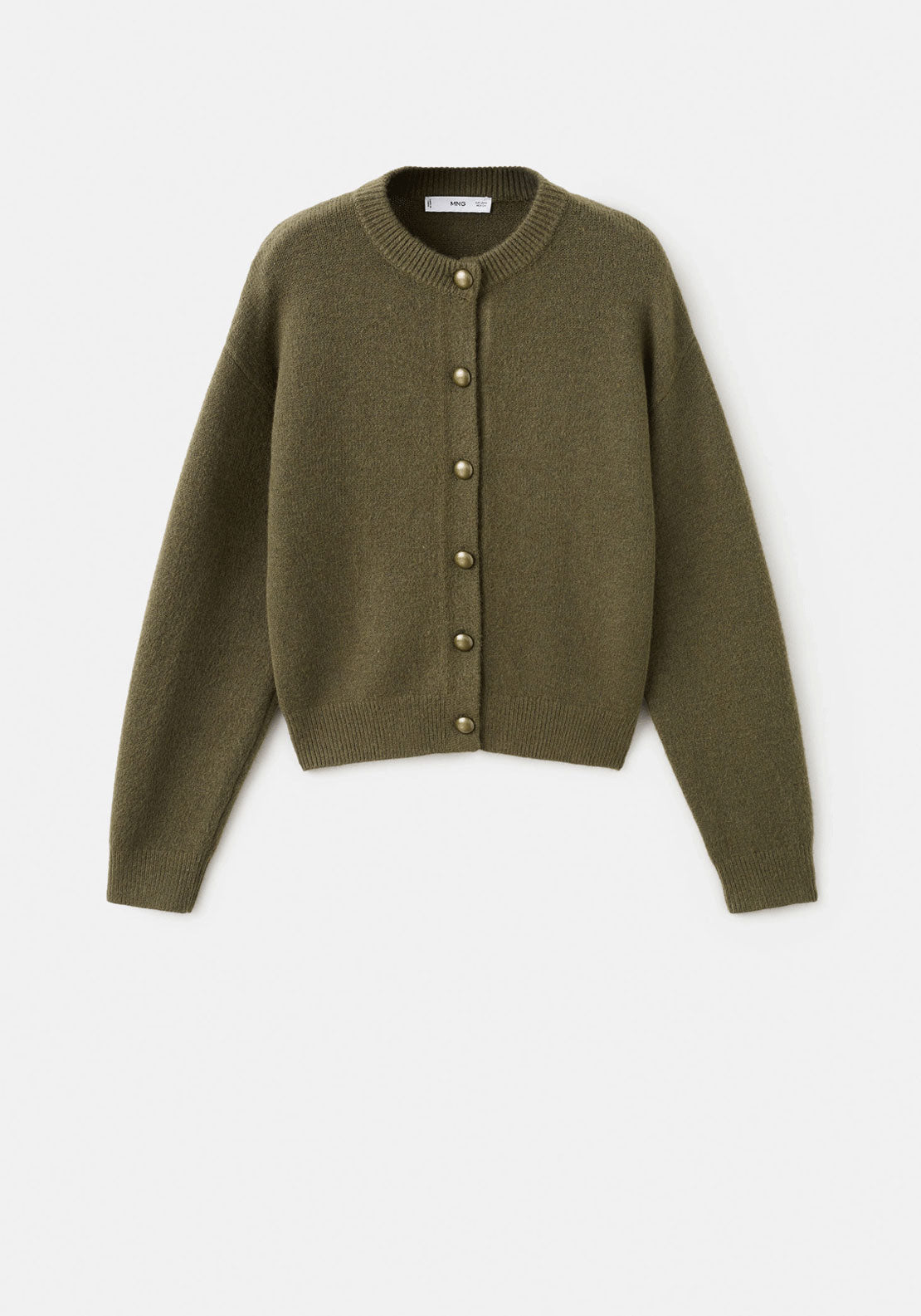 Chunky Knit Cardigan With Buttons - Beige / Green