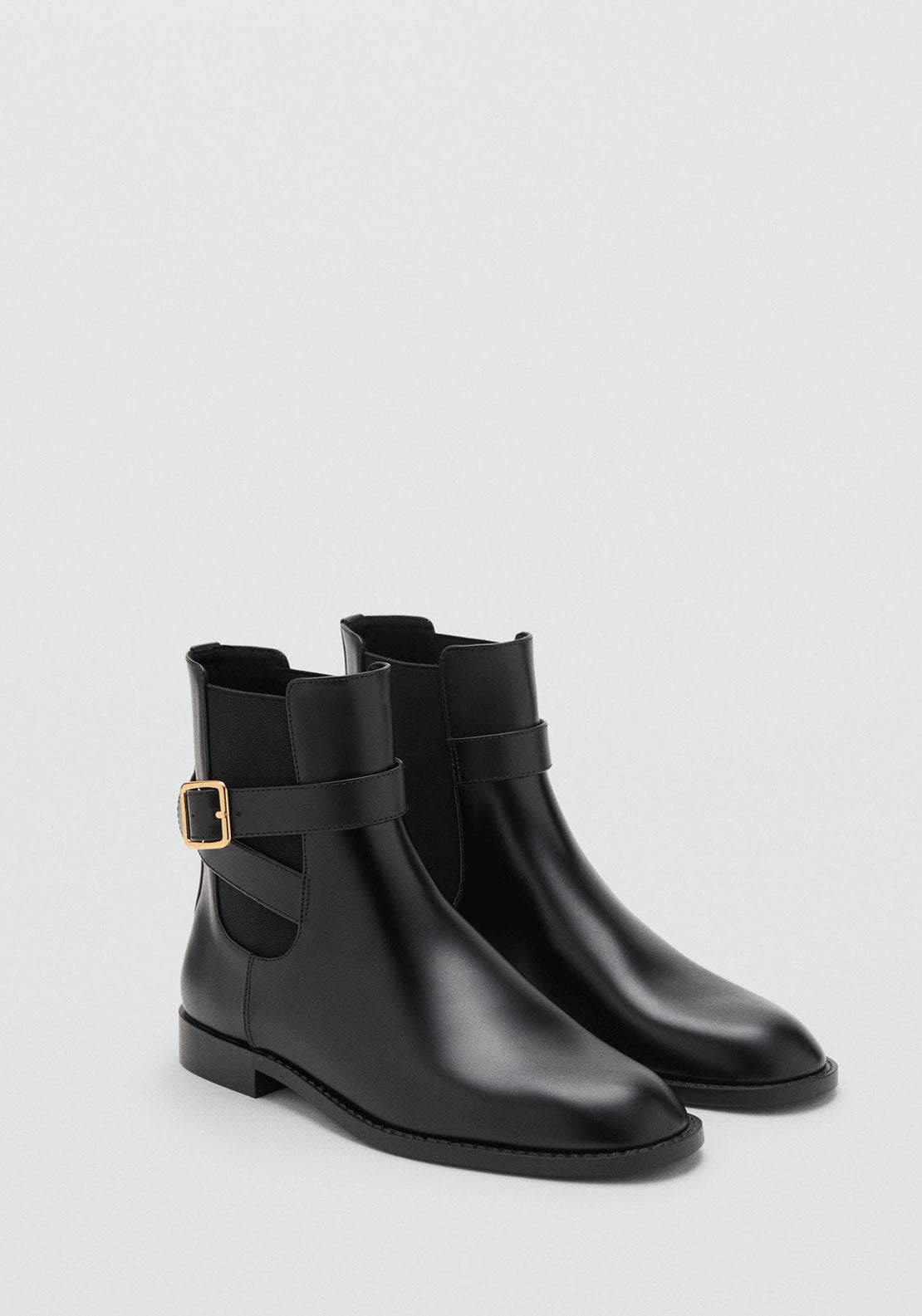Ankle Boots With Elastic Panel And Buckle - Black