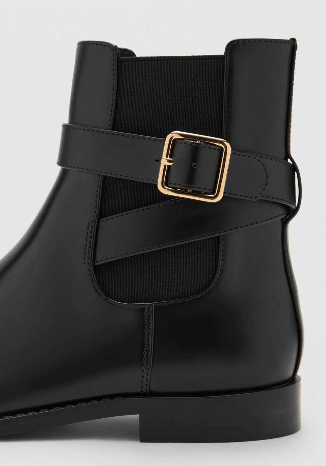 Ankle Boots With Elastic Panel And Buckle - Black