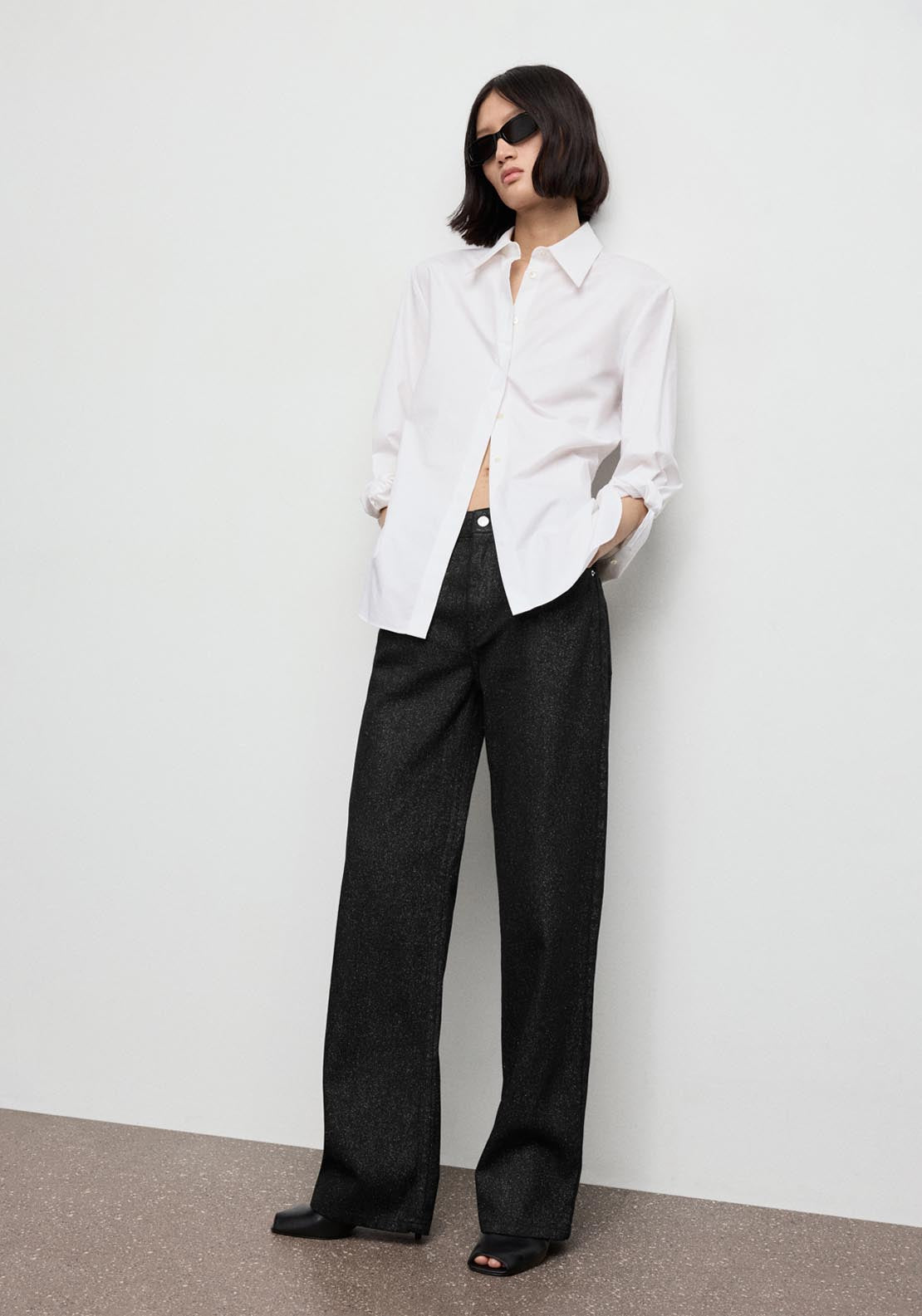 Shiny Straight Leg Jeans - Black