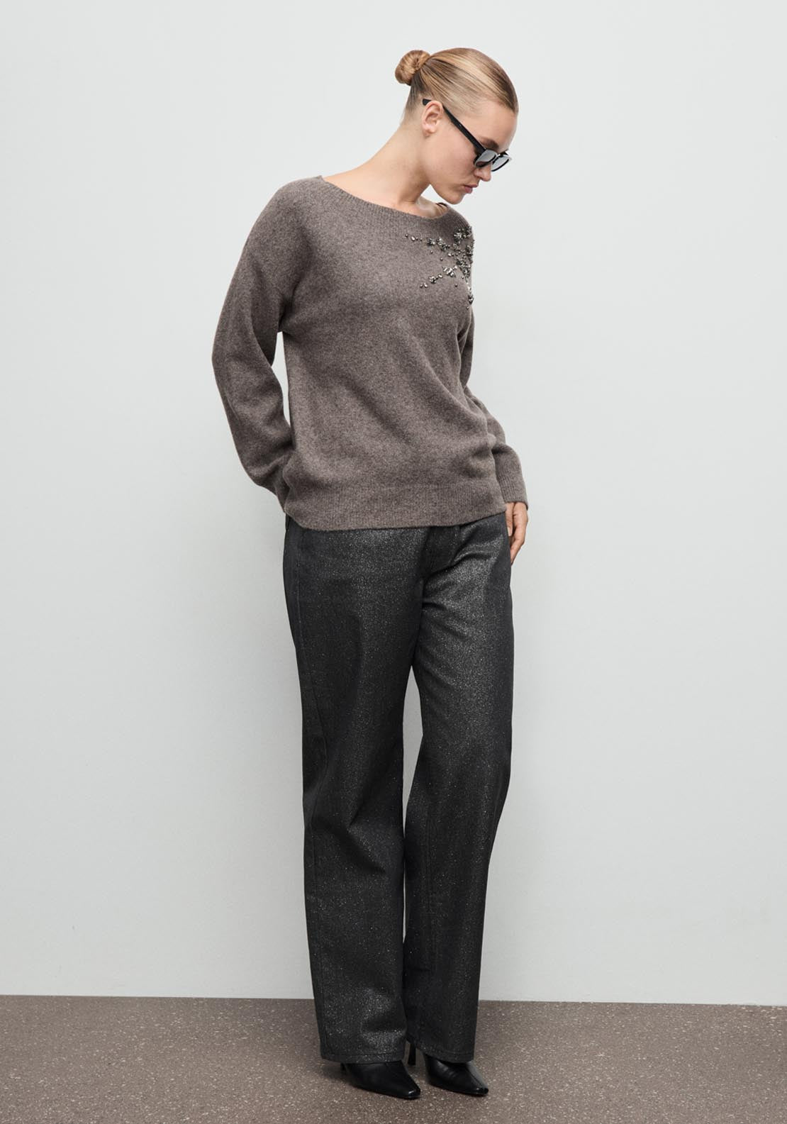 Shiny Straight Leg Jeans - Black