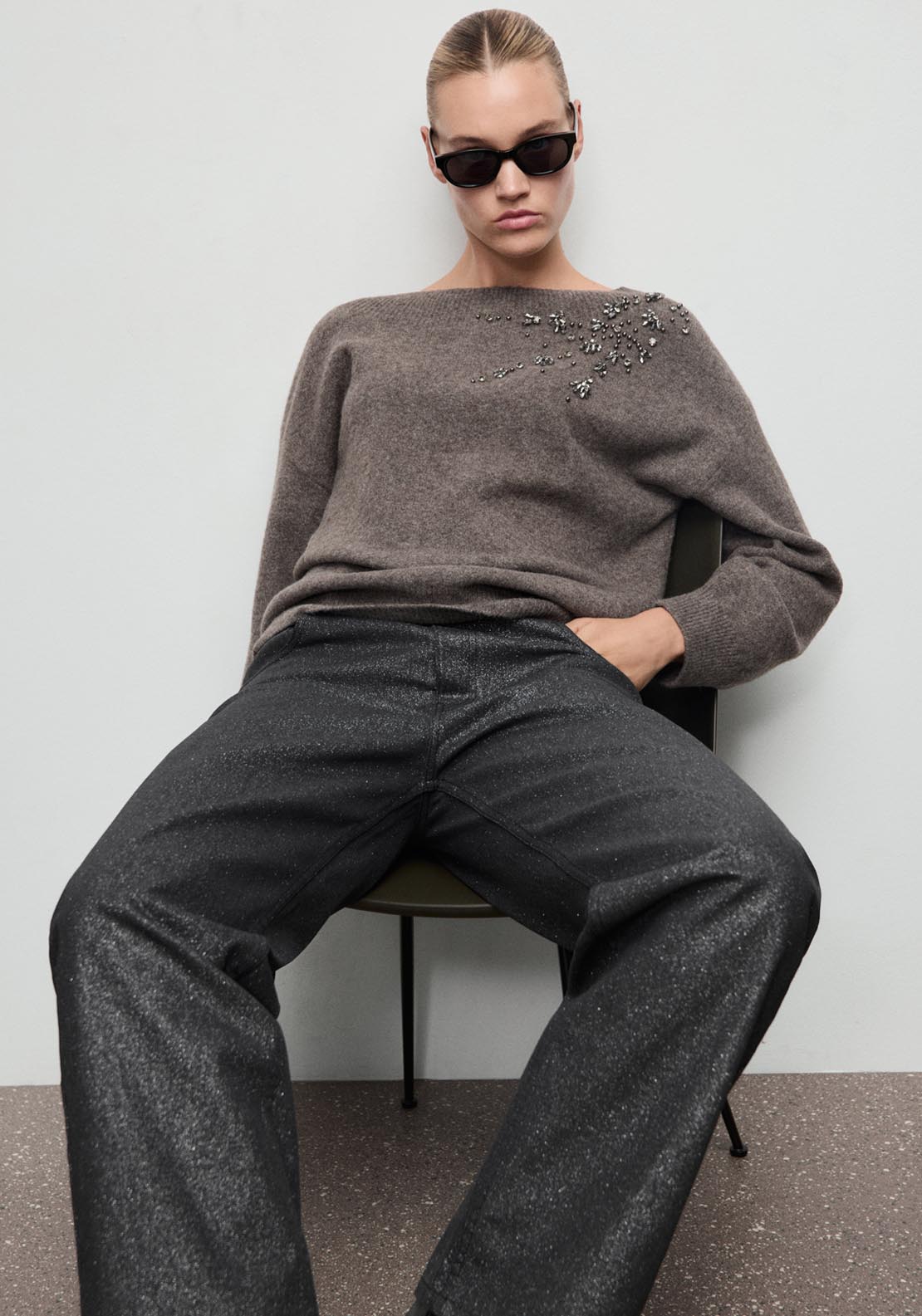 Shiny Straight Leg Jeans - Black