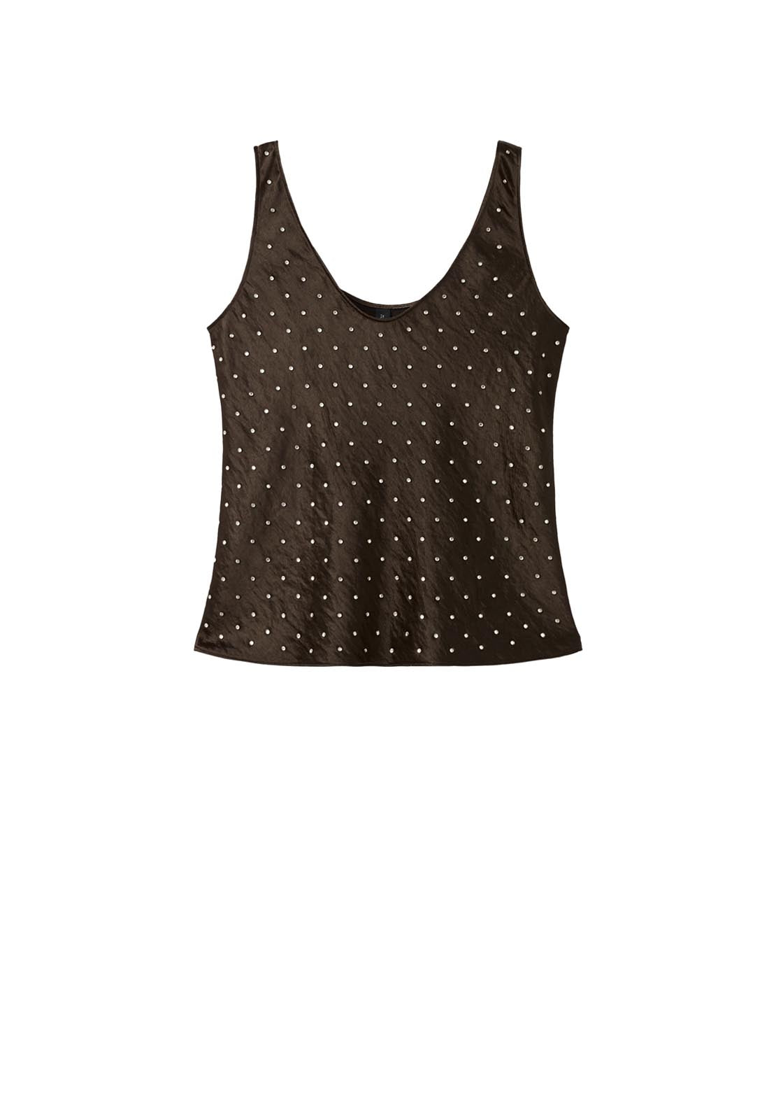 Mango Satin Crinkled Effect Top With Crystals - Brown 8 Shaws Department Stores