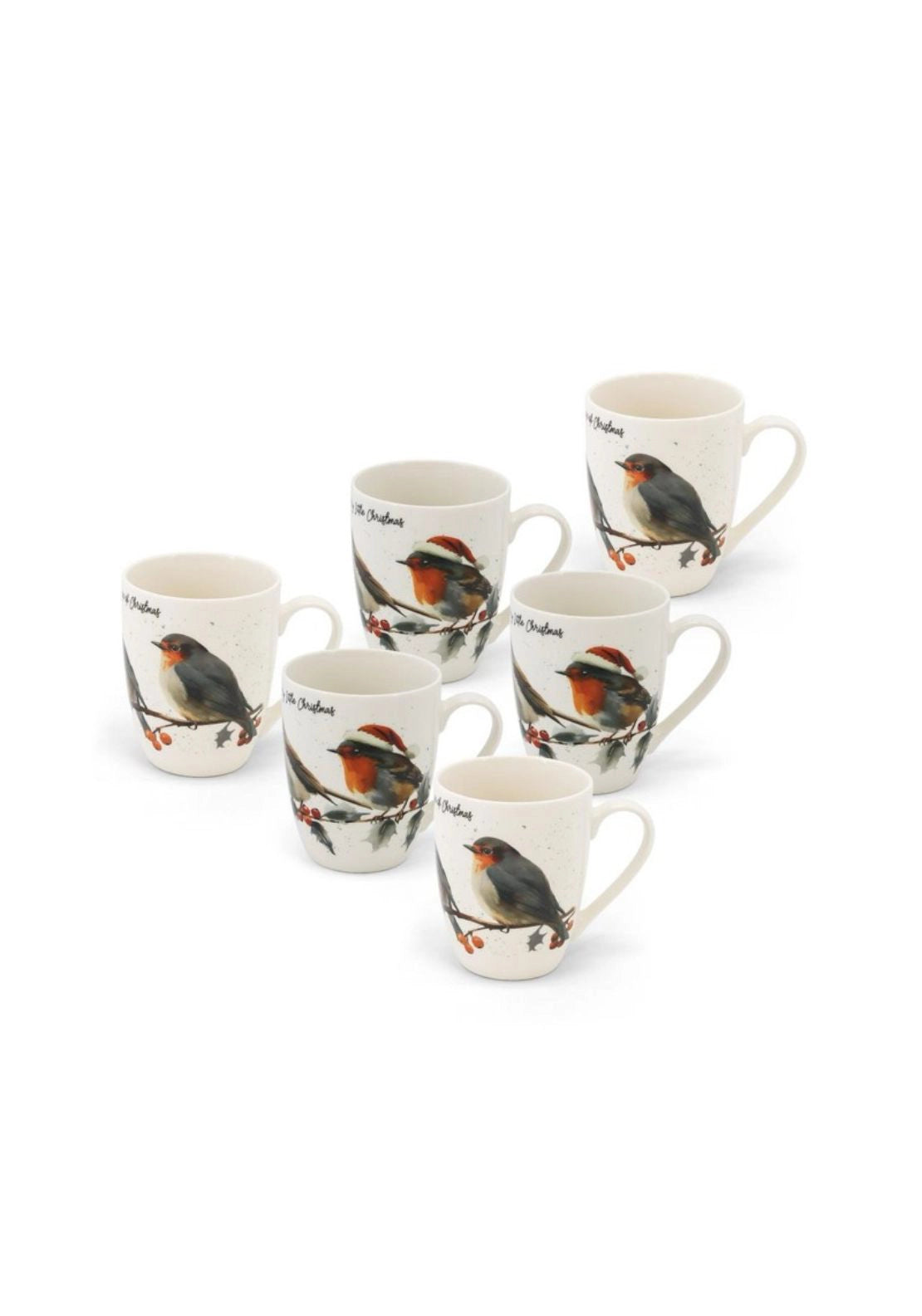 Christmas Robins Set Of 6 Mugs - Multi