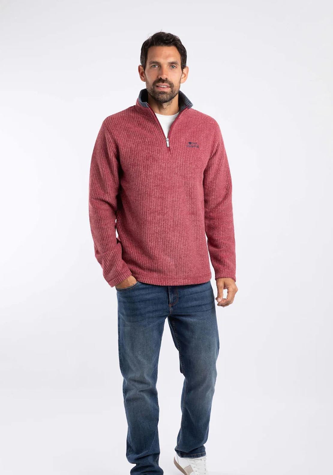 Weird Fish Newark 1/4 Zip Grid Fleece - Rhubarb 4 Shaws Department Stores