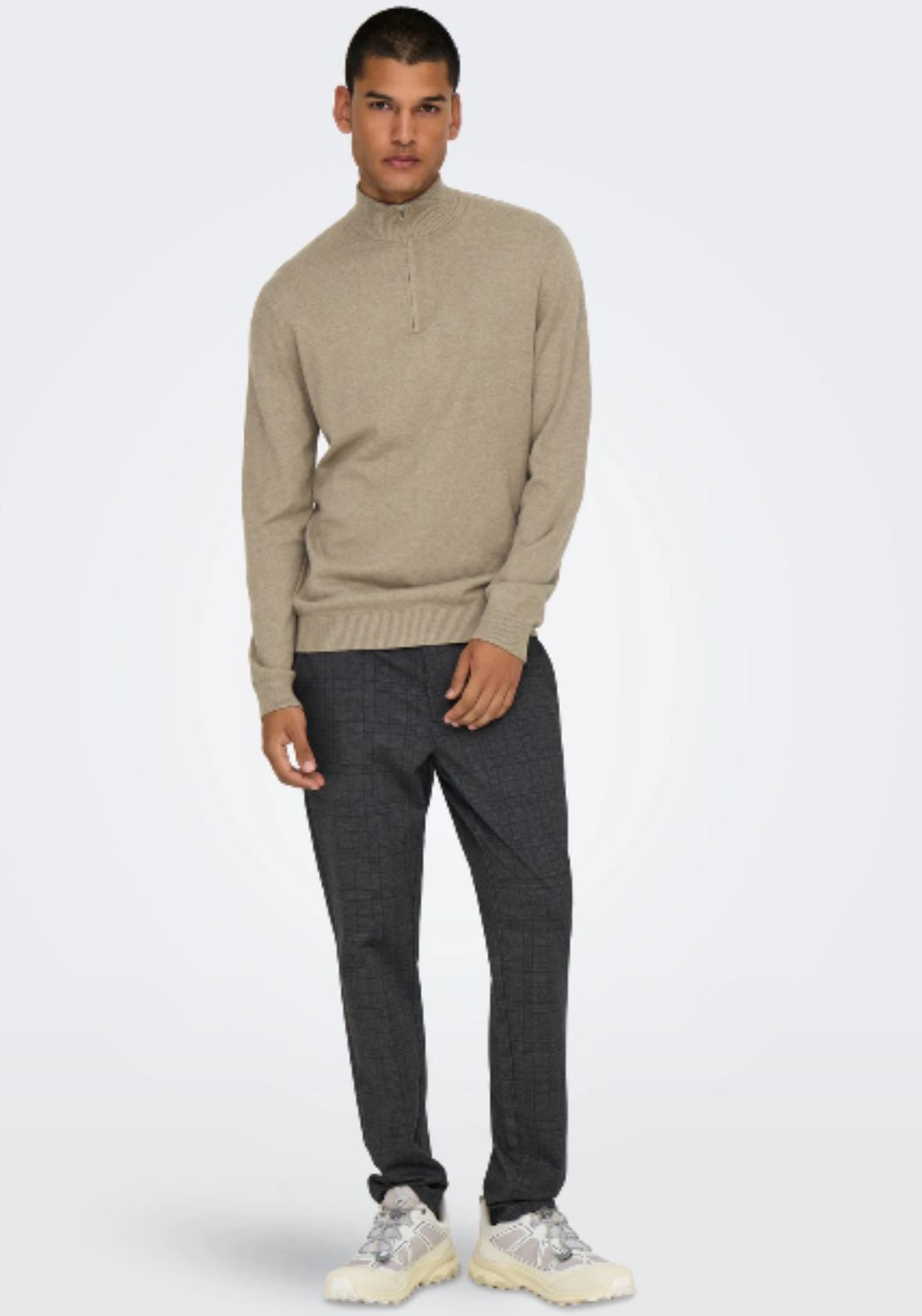 Only & Sons Onsloui Half Zip Knit - Desert Taupe 4 Shaws Department Stores