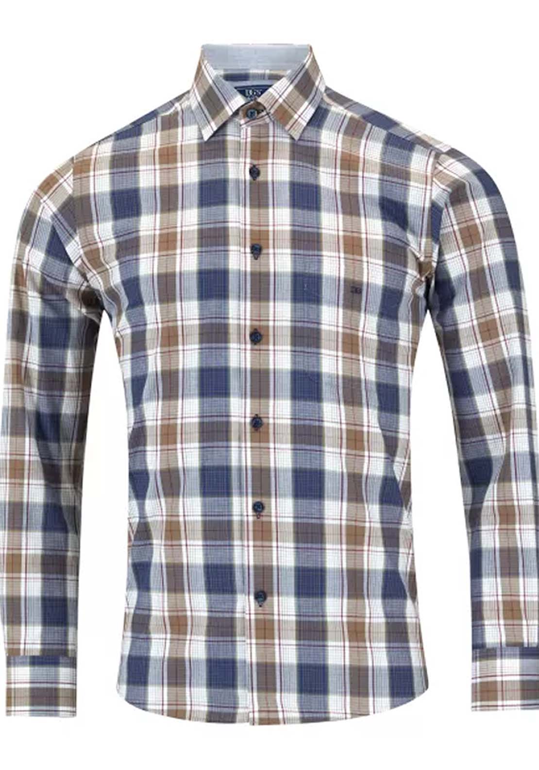Drifter Long Sleeve Check Shirt - Beige 1 Shaws Department Stores