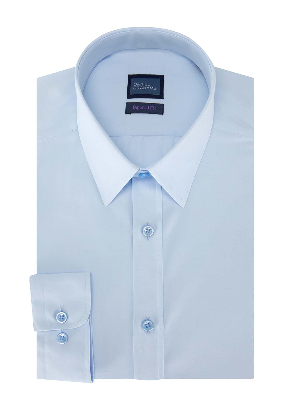 Daniel Grahame Long Sleeve Tapered Plain Shirt - Blue 1 Shaws Department Stores