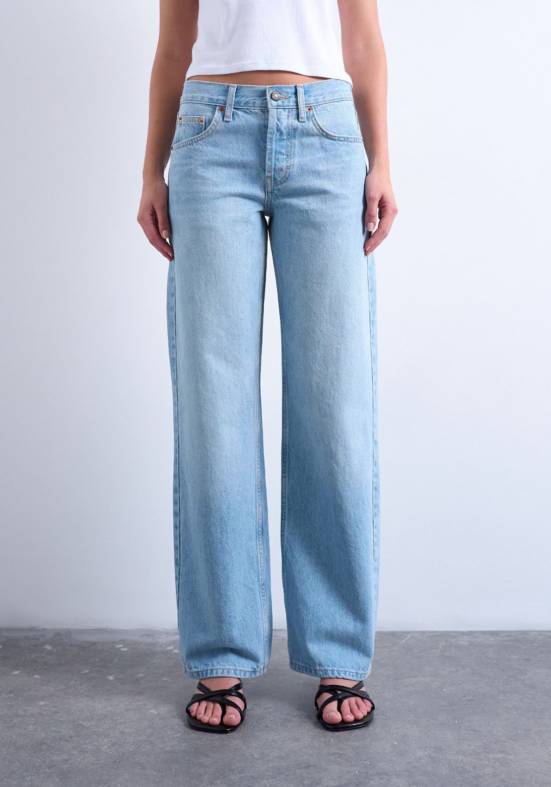 Topshop Cinch Low Rise Wide Jean - Blue Denim 1 Shaws Department Stores
