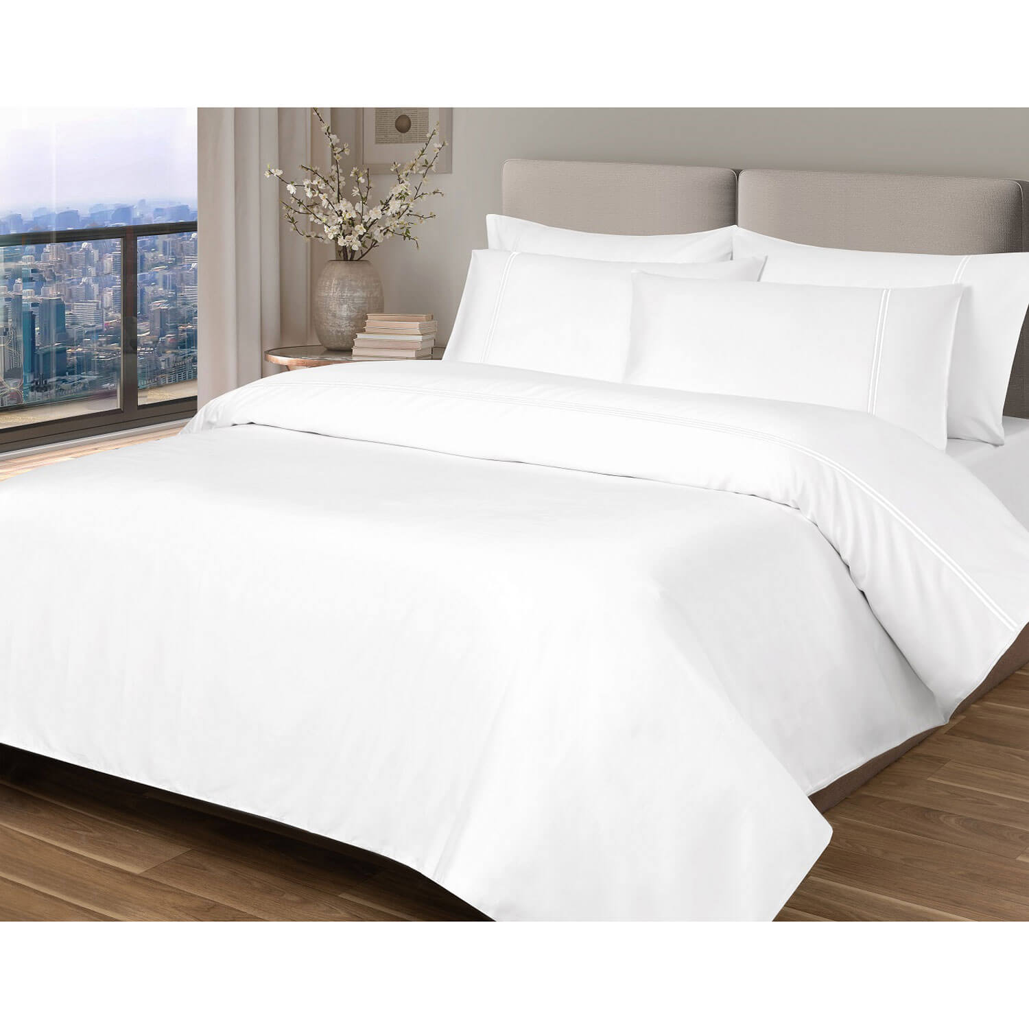 Heather & Ferne Two-Row Cord Duvet Set - White 1 Shaws Department Stores
