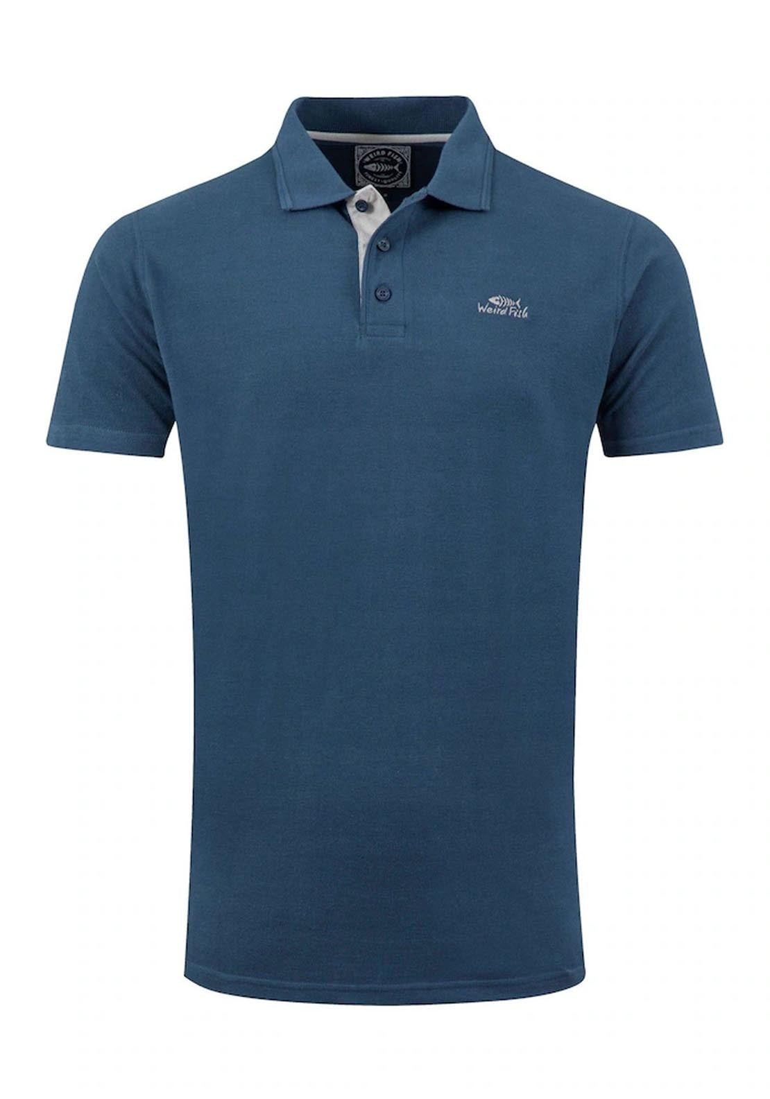 Weird Fish 100% Cotton Miles Pique Polo Shirt - Blue 5 Shaws Department Stores