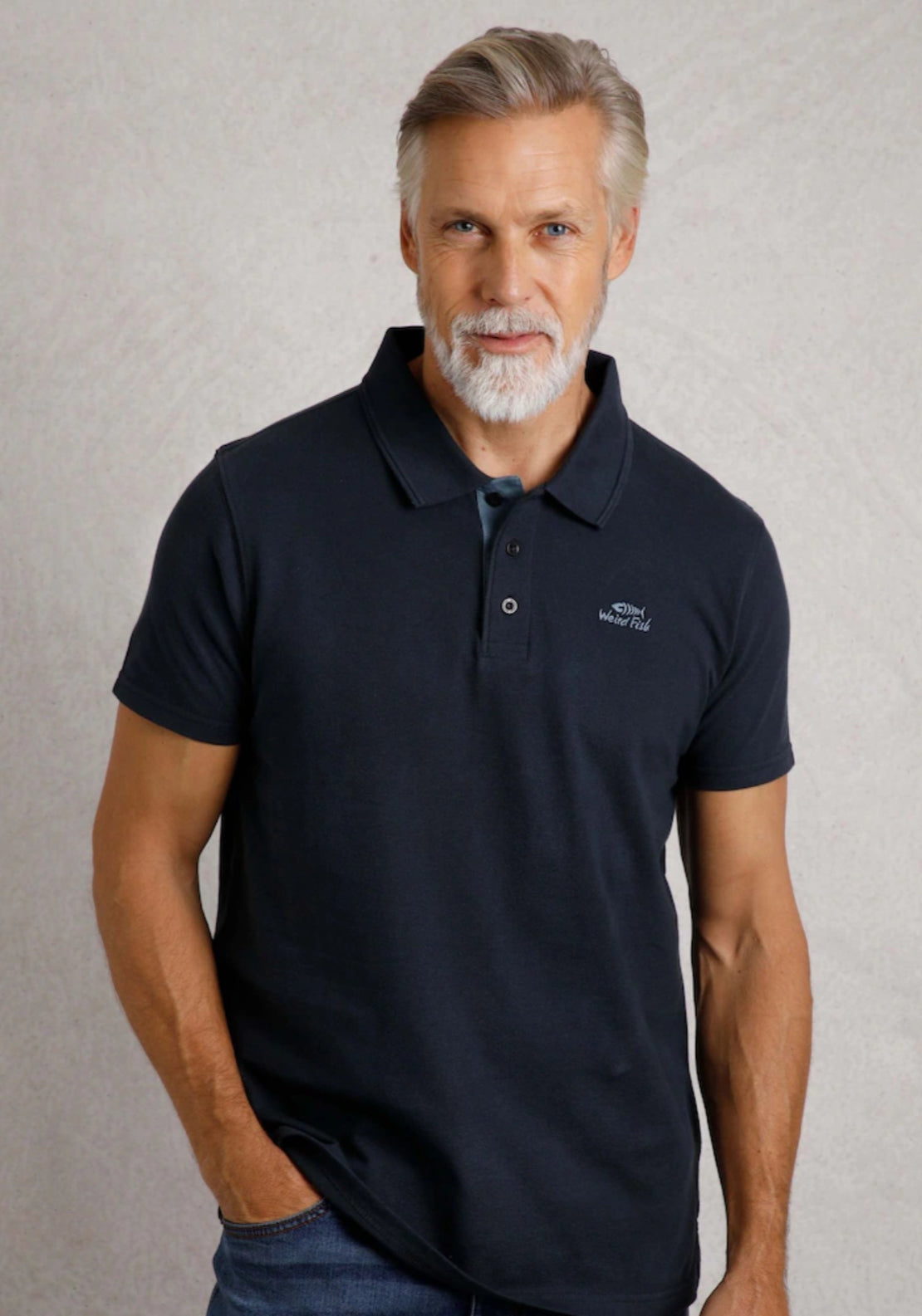 Weird Fish 100% Cotton Miles Pique Polo Shirt - Navy 1 Shaws Department Stores