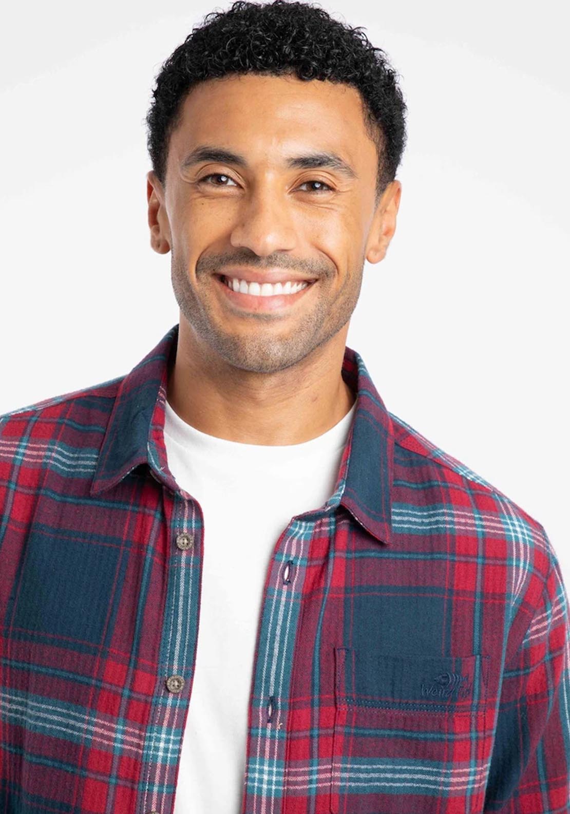 Weird Fish Broxton Herringbone Check Shirt - Red 3 Shaws Department Stores