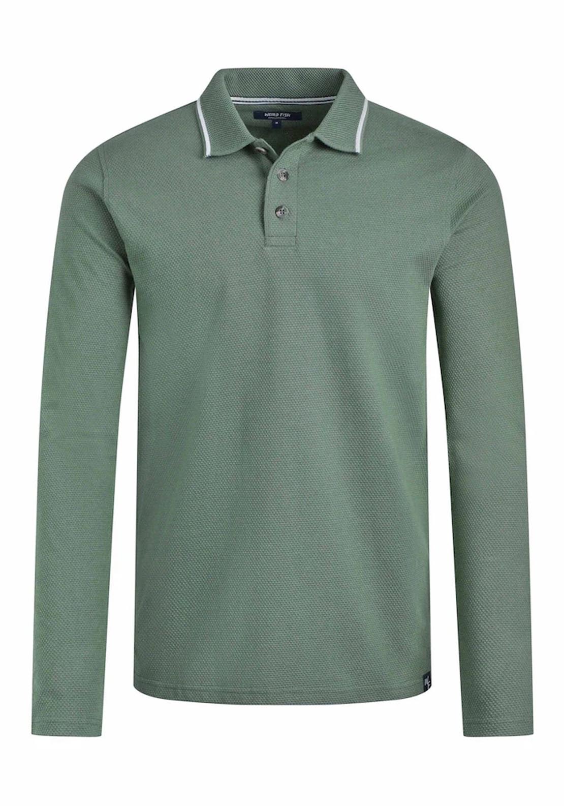 Weird Fish Theo Textured Long Sleeve Polo - Army Green 6 Shaws Department Stores