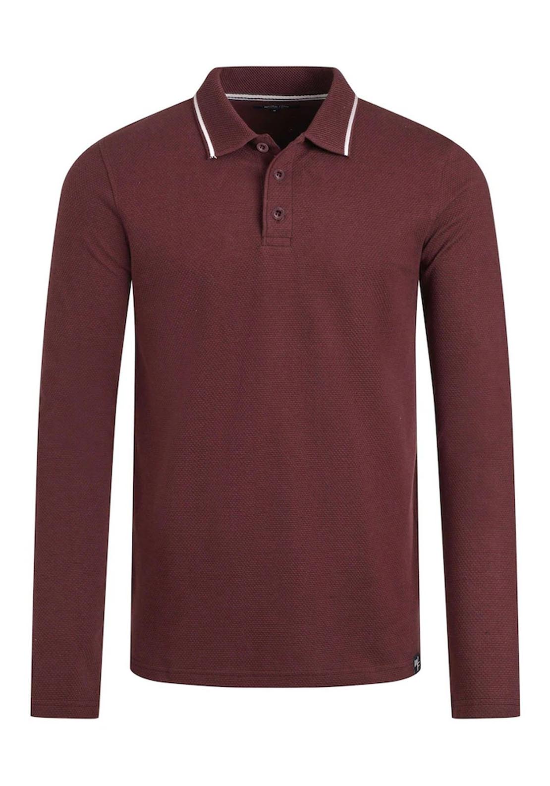 Weird Fish Theo Textured Long Sleeve Polo - Bitter Chocolate 6 Shaws Department Stores