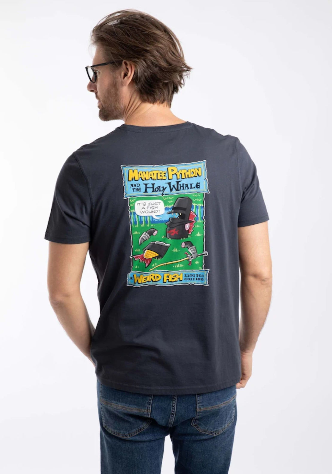 Weird Fish 100% Cotton Holy Whale Back Print Artist T-Shirt - Navy 2 Shaws Department Stores