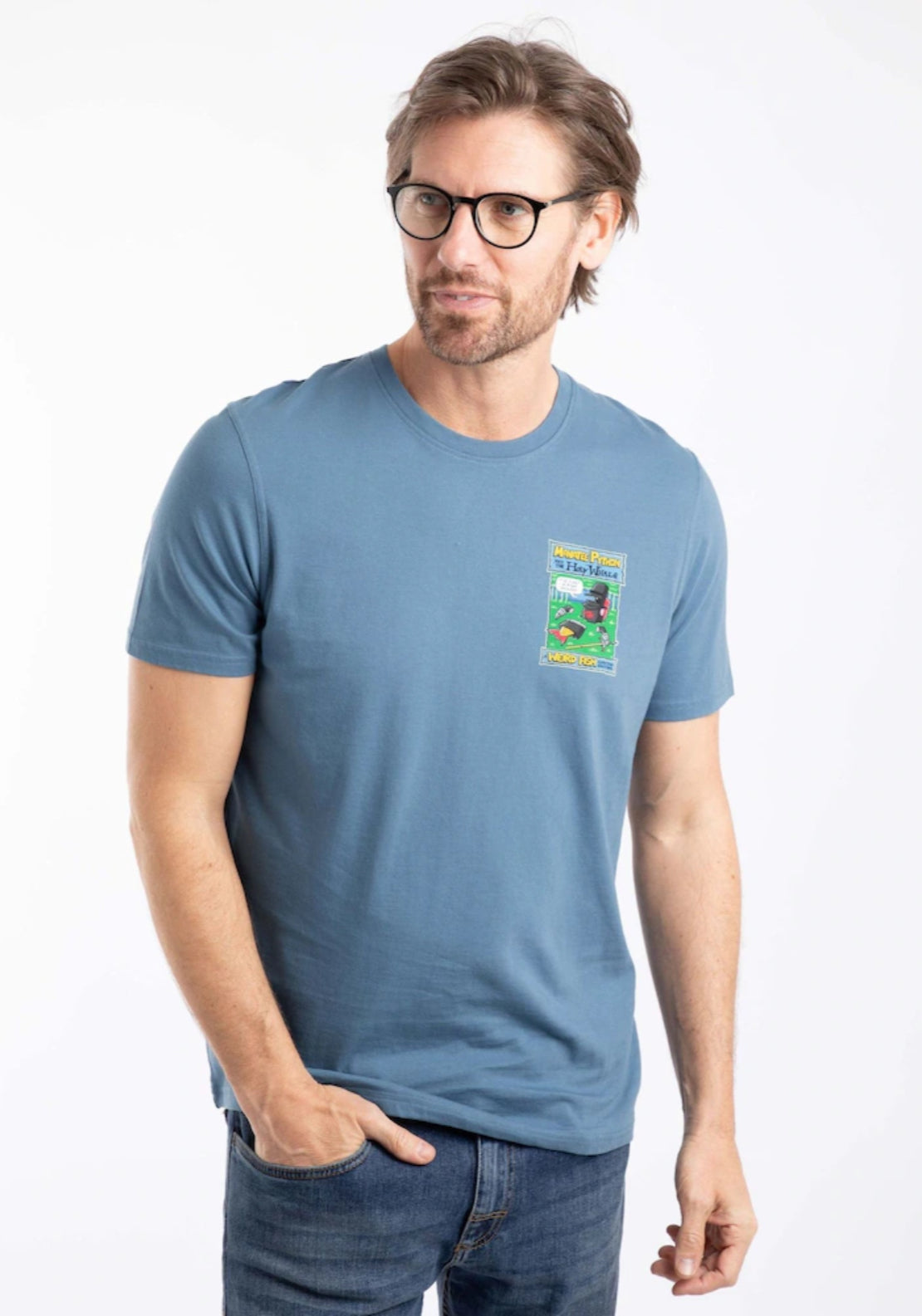 Weird Fish 100% Cotton Holy Whale Back Print Artist T-Shirt - Blue 1 Shaws Department Stores