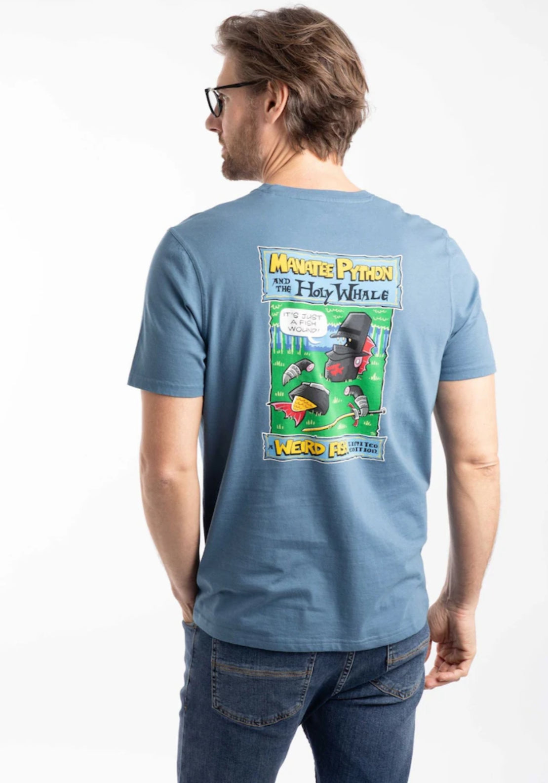 Weird Fish 100% Cotton Holy Whale Back Print Artist T-Shirt - Blue 2 Shaws Department Stores