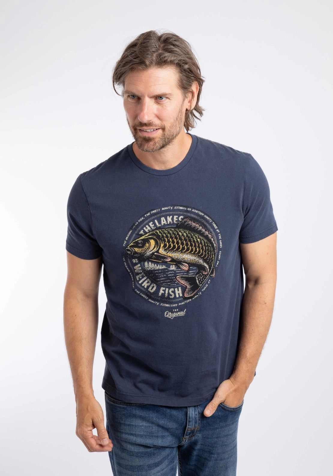 Weird Fish Carpe Front Print Graphic T-Shirt - Navy 1 Shaws Department Stores