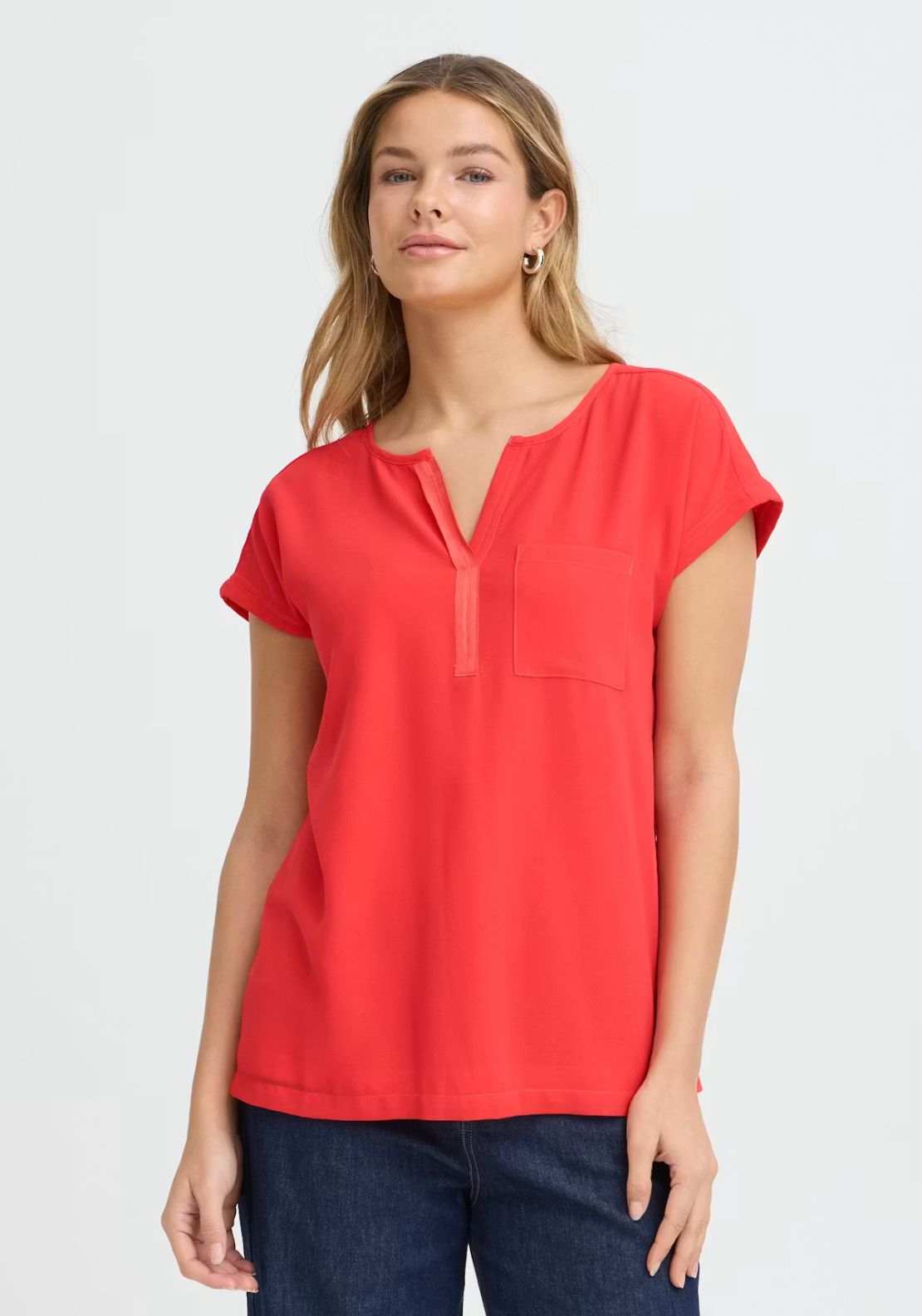 Fransa Short Sleeve Pocket Blouse - Hibiscus 1 Shaws Department Stores