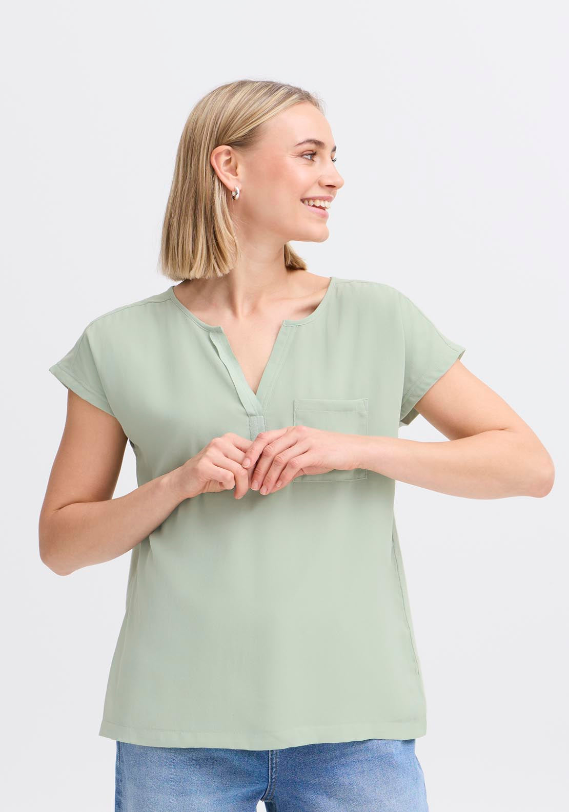 Fransa Pos Short Sleeve Blouse - Frosty Green 3 Shaws Department Stores