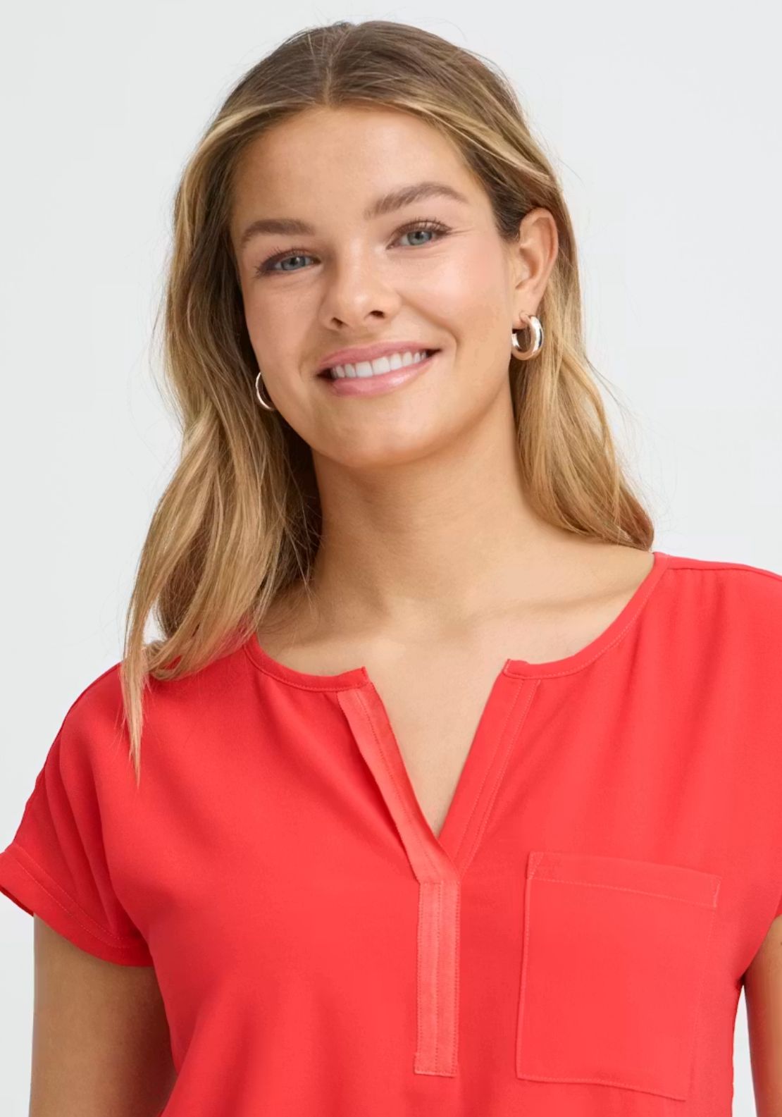 Fransa Short Sleeve Pocket Blouse - Hibiscus 3 Shaws Department Stores