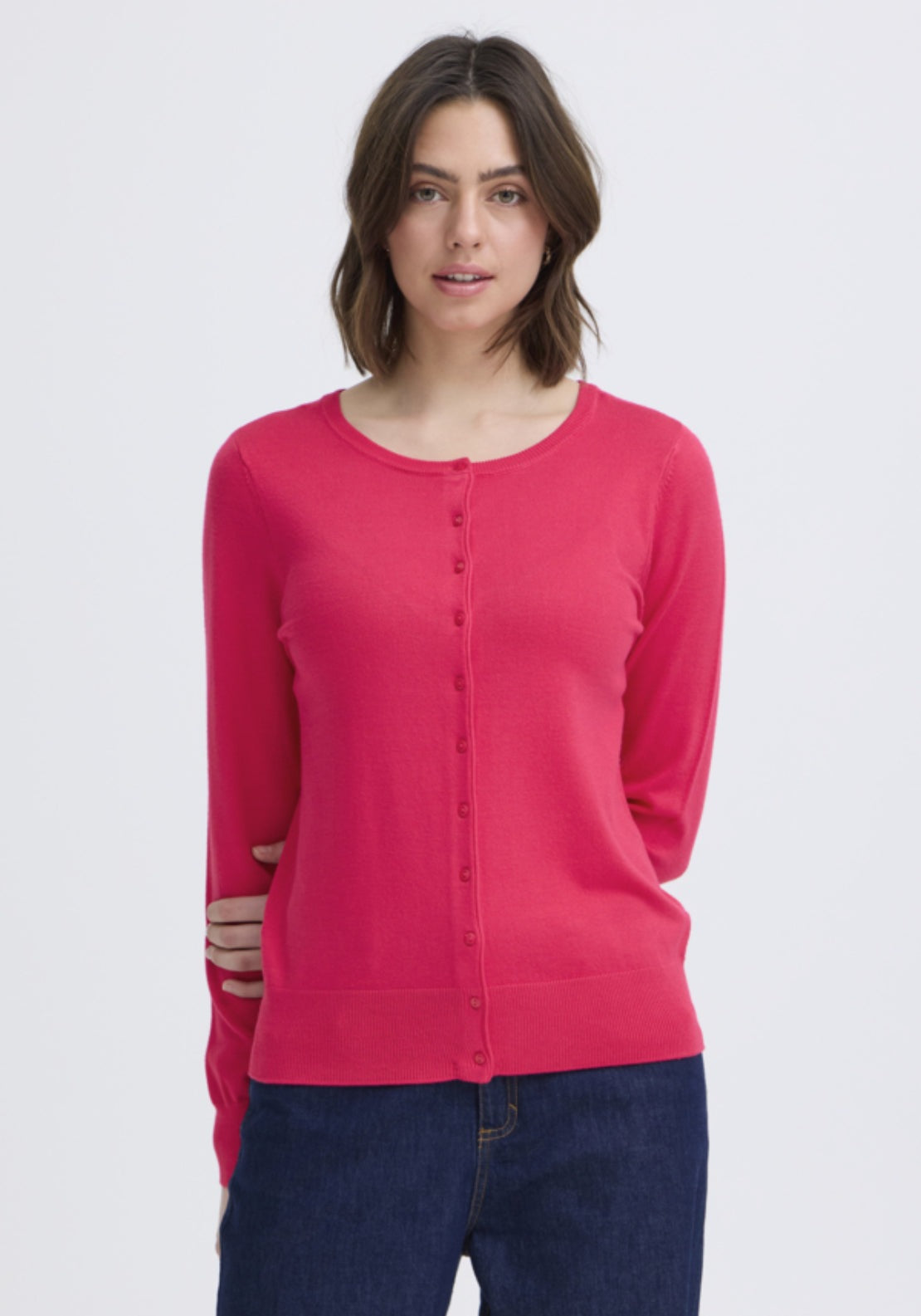 Fransa Simple Long Sleeve Cardigan - Virtual Pink 1 Shaws Department Stores