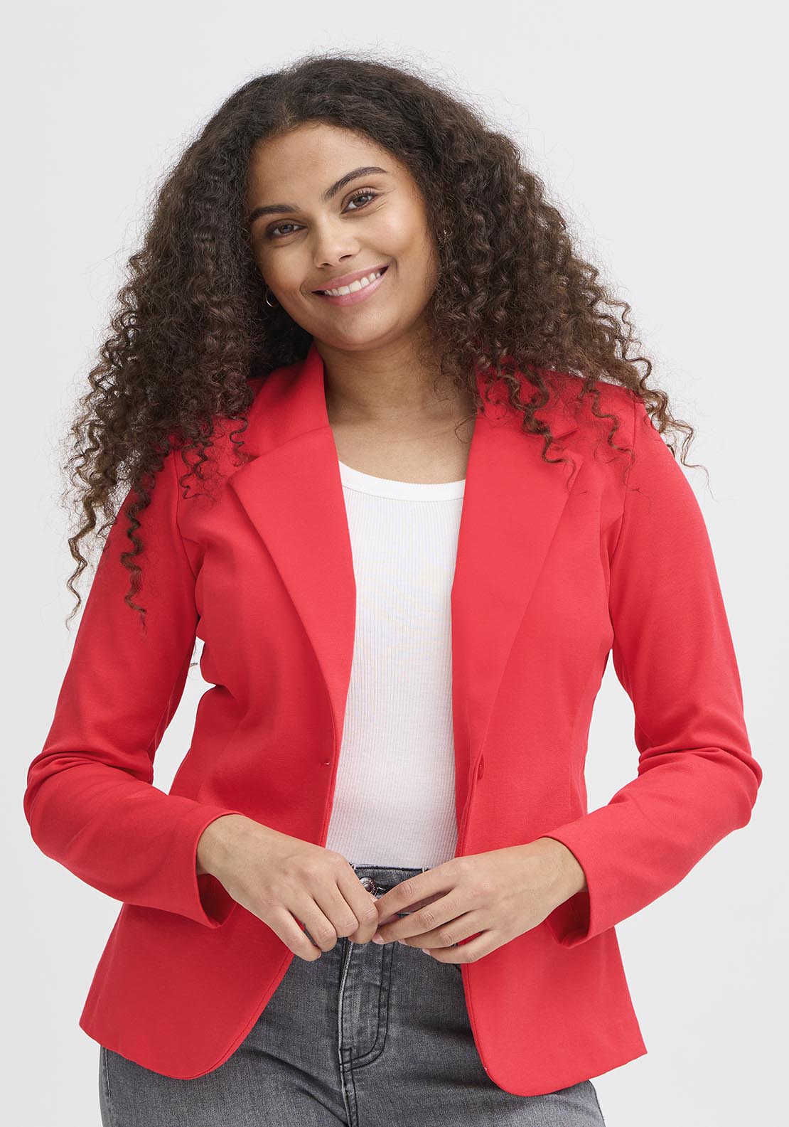 Fransa Casual Long Sleeve Blazer - Poinsettia 1 Shaws Department Stores