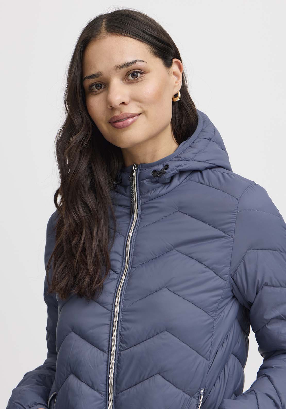 Fransa Hip Length Hooded Jacket - Vintage Indigo 4 Shaws Department Stores