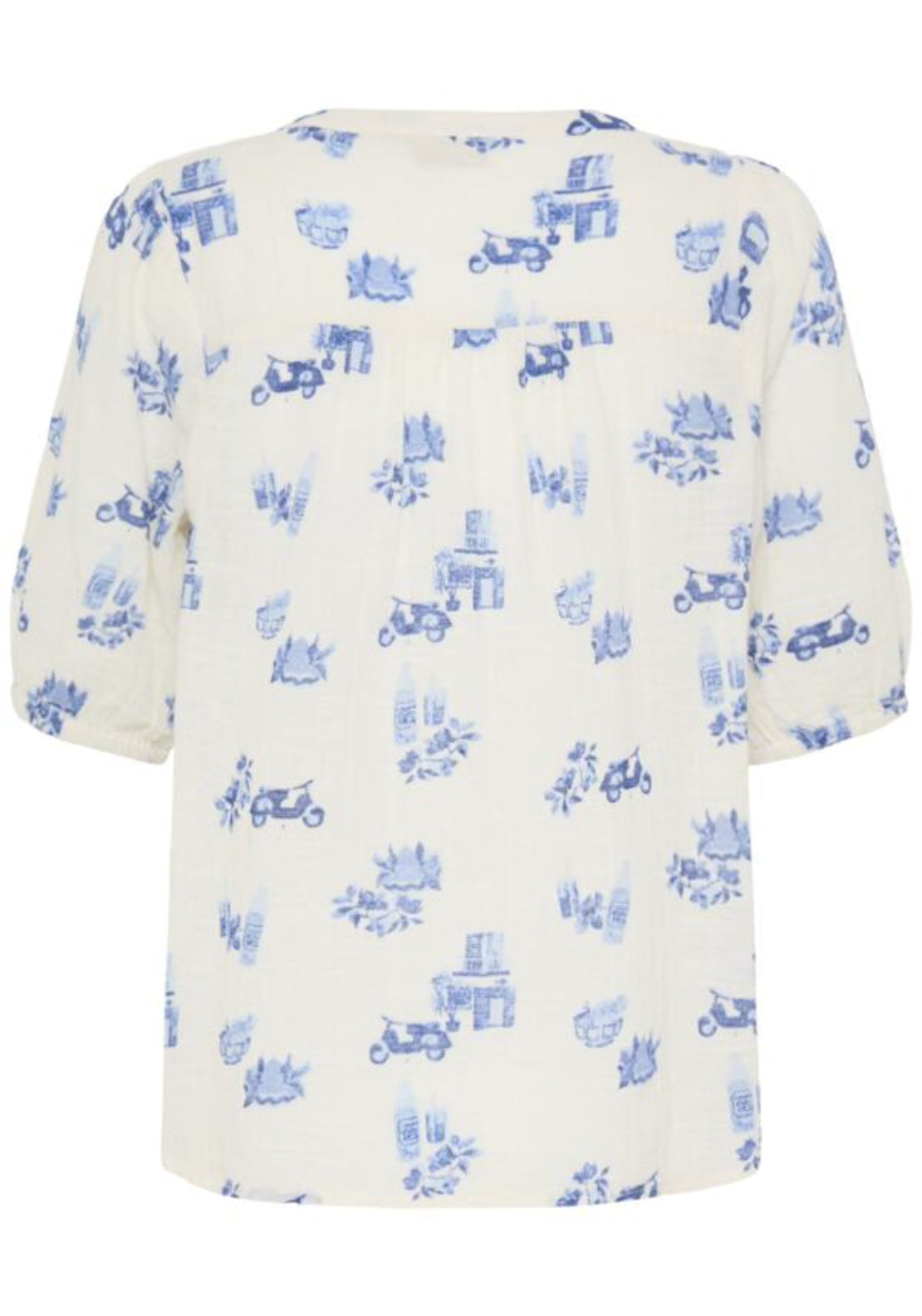 Fransa Motorbike Print Blouse - White W Blue Conversational 2 Shaws Department Stores