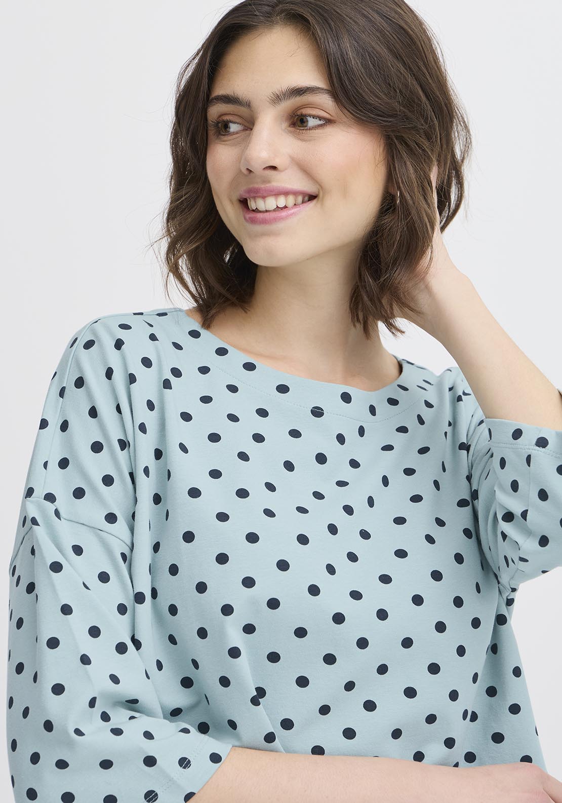 Fransa Casual 3/4 Sleeve T-Shirt - Aquifer Mix 4 Shaws Department Stores