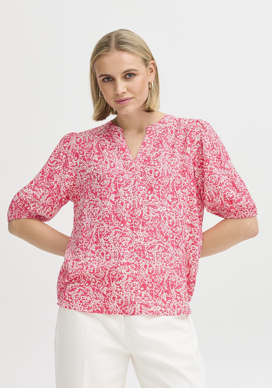 Fransa Casual Short Sleeve Blouse - Pink 5 Shaws Department Stores
