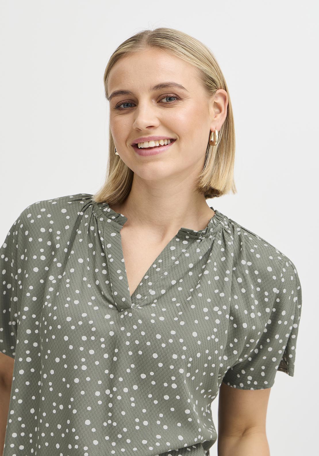 Fransa Casual Cap Sleeve Blouse - Agave Green Mix 4 Shaws Department Stores