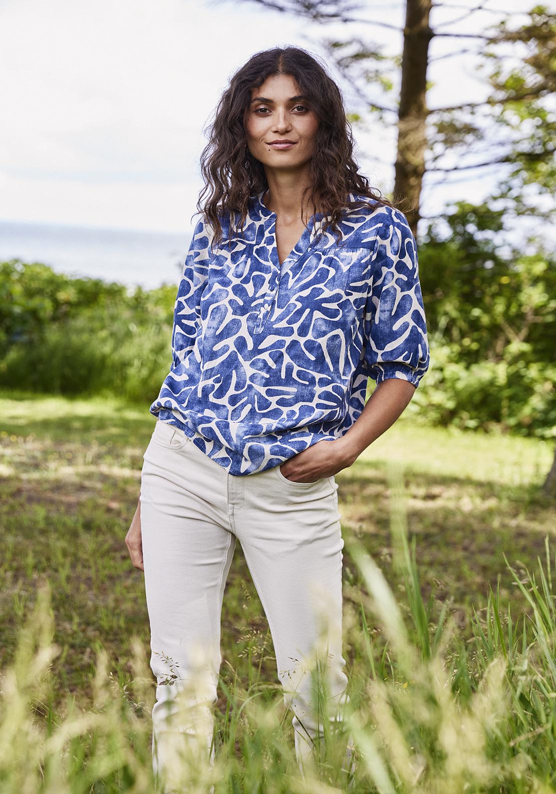 Fransa Casual Short Sleeve Blouse - Blue 1 Shaws Department Stores