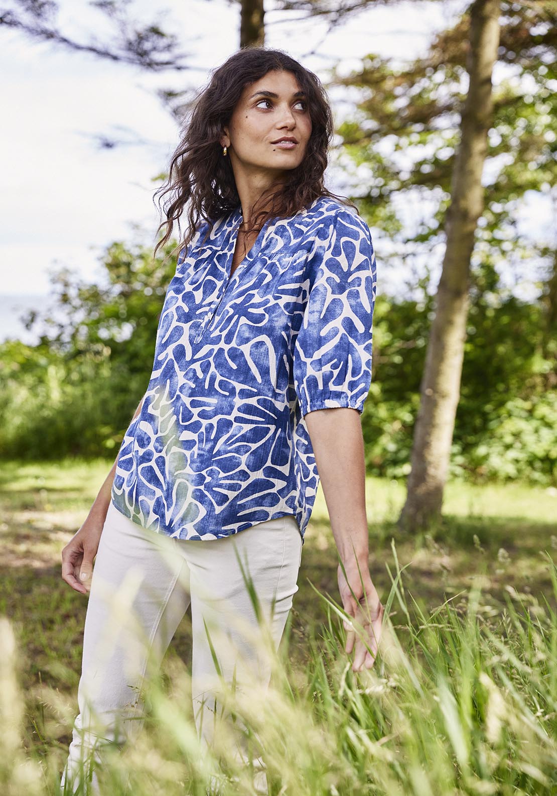 Fransa Casual Short Sleeve Blouse - Blue 2 Shaws Department Stores